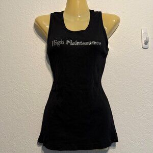 Isaac’s Designs Black Rhinestone “High Maintenance” Ribbed Tank Top XL Sparkle